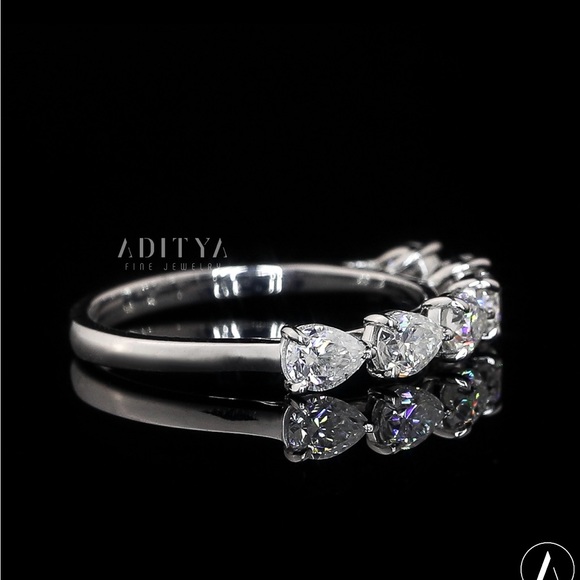 Pear Cut Moissanite Half Eternity Band - Picture 5 of 9